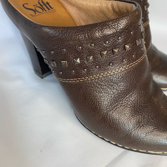 Sofft brown leather studded heeled mule size 7.5. Very gently used. - Picture 6 of 16